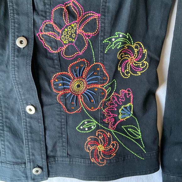MULTIPLES Women’s Long Sleeve Denim Jacket size M, Blue, Embroidered Flowers - Picture 4 of 11